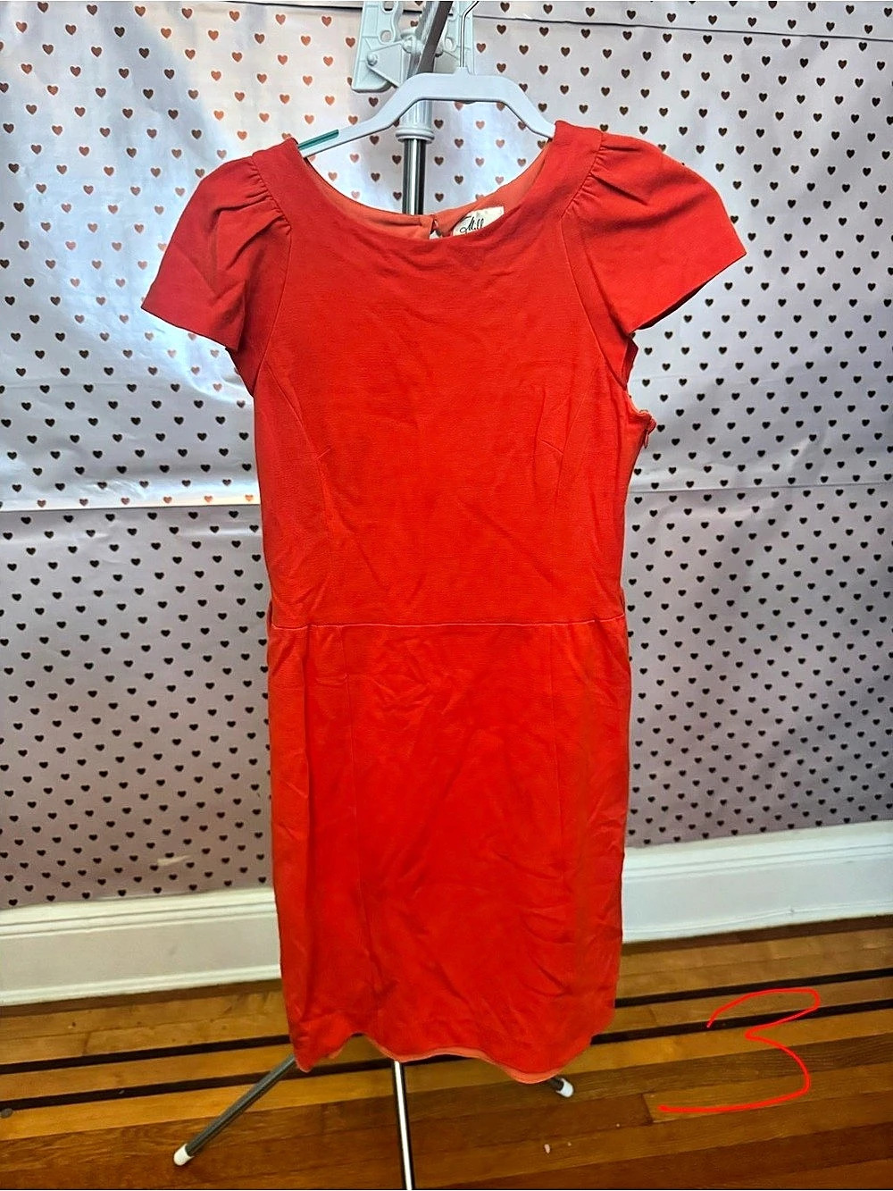 Milly Red Puff Sleeve Mini Dress Size Medium Like New. Missing belt
